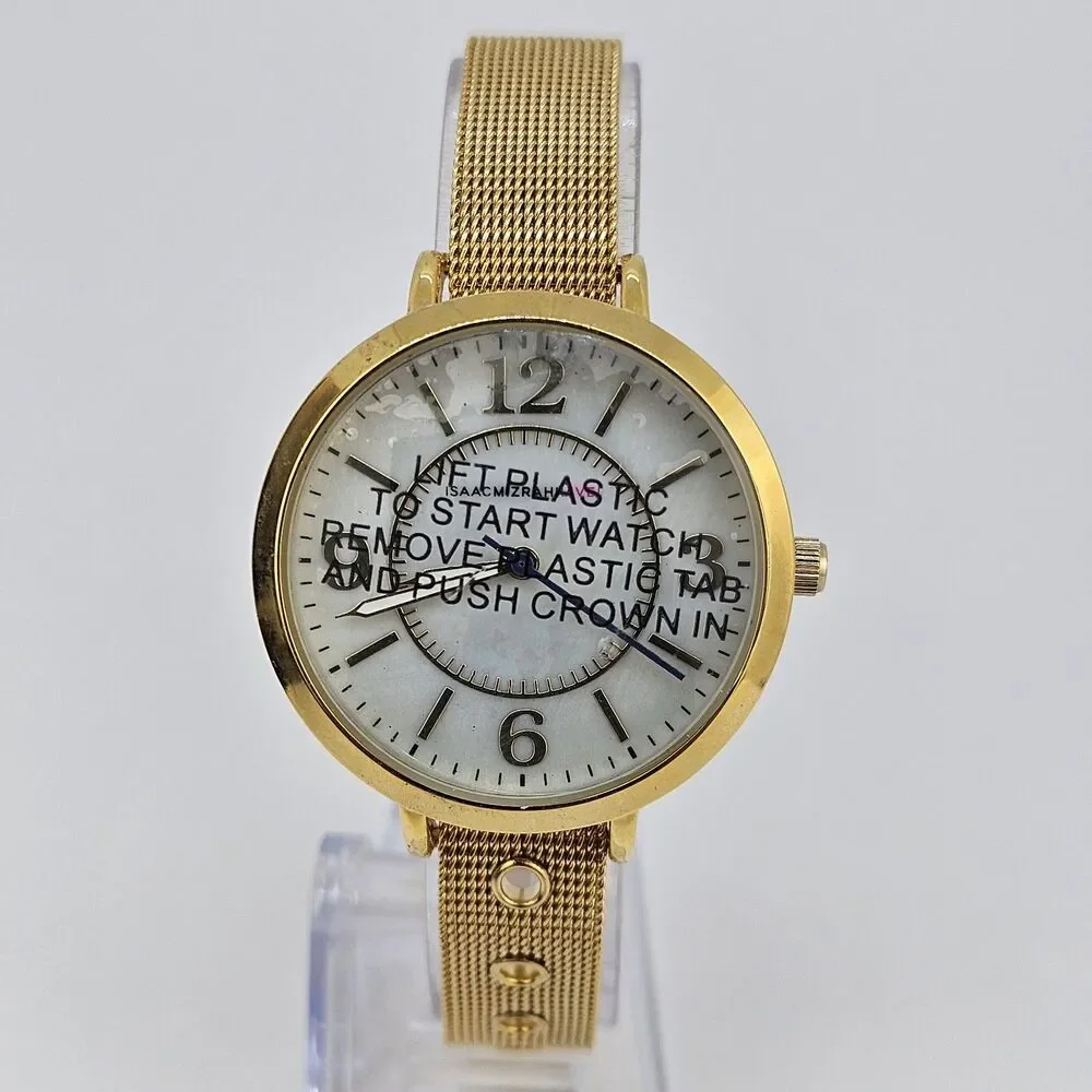 Issac Mizrahi Live Women's Watch 36MM Gray Dial Gold Case Mesh Band New Battery